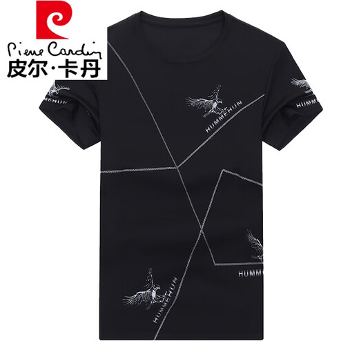 
Pier Cardin high-end pure cotton short-sleeved T-shirt for men for youth summer new slim-fitting trend printed half-sleeved round neck top for men H black QPS-6996 165/M (suitable for weights 90-120)