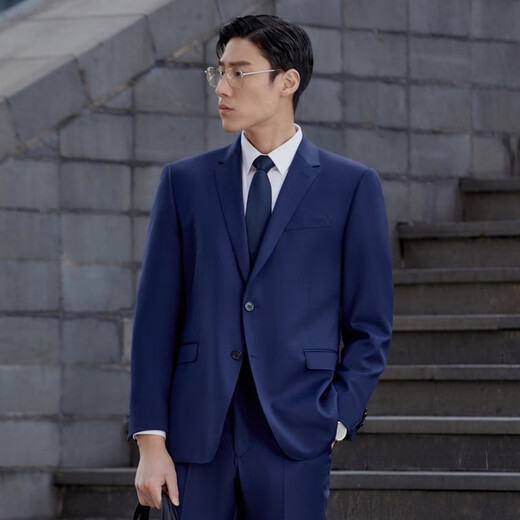 雅戈尔（YOUNGOR）套西上衣男227F款二粒单排扣修身版商务西服纯羊毛不易皱 藏青VOTX220227FIA上衣标准版 M 170/92A