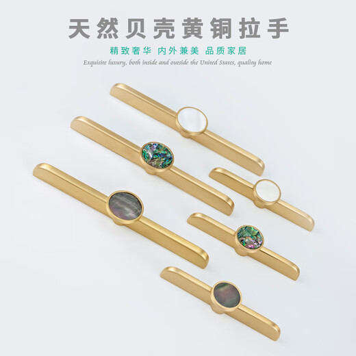 泰士隆黄铜衣柜门拉手简约现代轻奢橱柜门床头柜抽屉天然贝壳门把手 GBT12178C花鲍鱼一对孔距96直径