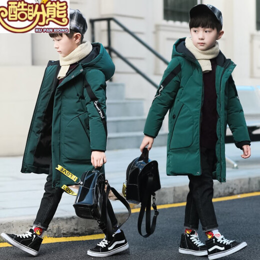 Cool Pan Bear Children's Clothing Boys' Jackets Autumn and Winter Clothes 2021 New Cotton and Thickened Korean Children's Jackets Medium and Large Children's Boys Casual Medium and Long Winter Cotton Clothes Trendy 3 to 15 Years Old Dark Green 140 Size Recommended Height of About 1.3 Meters