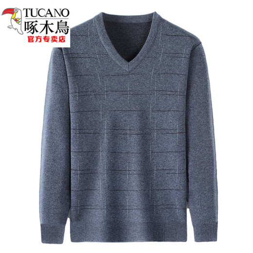Woodpecker (TUCANO) middle-aged sweater men's thickened V-neck shirt men's warm winter dad chicken heart collar knitted base shirt medium gray V-neck 6626 165/M Recommended 120 Jin [Jin equals 0.5 kg] or less