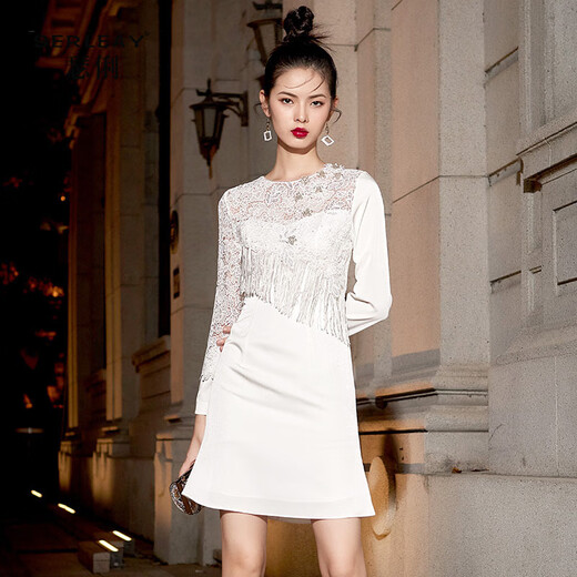 Serli brand dress dinner cocktail party elegant and noble temperament can be worn at ordinary times tassel dress white M Serli brand dress dinner cocktail party elegant and noble temperament can be worn at ordinary times tassel dress white M