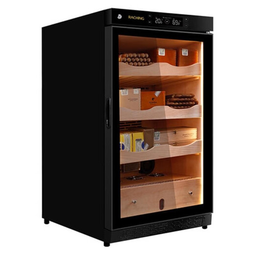 Meijing (raching) C150A solid wood constant temperature and humidity cigar cabinet with precise temperature control and humidity control, real air-cooled and frost-free household cigar cabinet, starry sky black (Spanish cedar wood shelf)