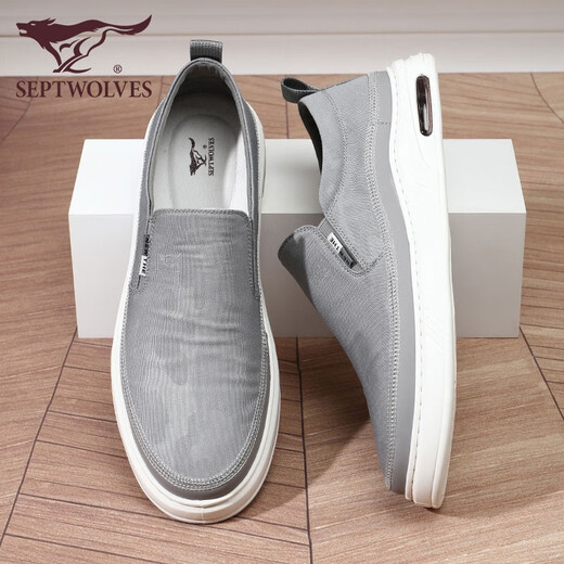 Seven Wolves men's shoes canvas shoes men's casual shoes summer shoes men's breathable and versatile one-foot laziness shoes old Beijing cloth shoes gray 9443 40