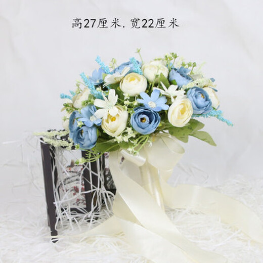 Miaopule holds bouquets for wedding, bride white wedding, simulated pink bridesmaid bouquet, wedding photography props, sky blue, white and blue Maca pieces