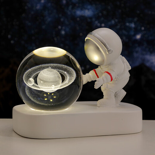 Fascini Astronaut Night Light Little Prince Crystal Ball Luminous Base Desktop Ornament Birthday Gift Beloved Astronaut-Saturn Gift Box