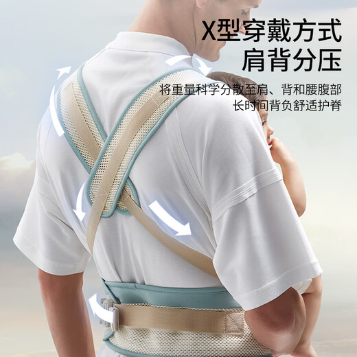 Budou mother baby waist stool in summer breathable baby stool waist protection front hug style four-season strap baby holding artifact, ancient blue four-season storage model [storage stool core]