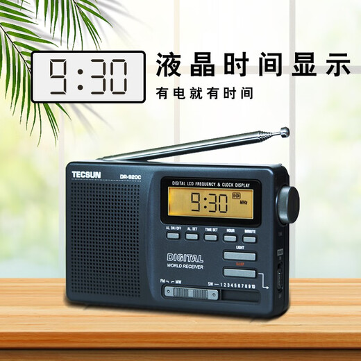 Tecsun DR-920C portable radio, full-band digital display for the elderly, clock control, CET-4 and CET-6, iron gray + 4 rechargeable batteries + battery charger