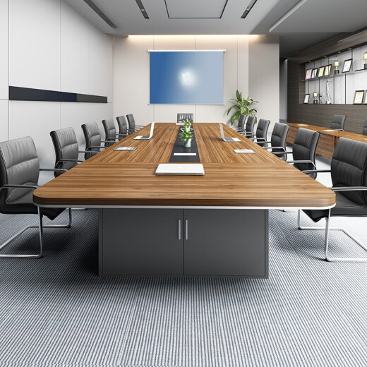Oloti large conference table long table and chair combination 20 people office desk simple modern plate oval conference table meeting guest table company conference room training negotiation table North American oak 2.8 meters conference table + 8 conference chairs