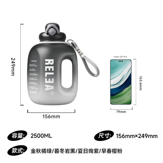 RELEA Sports Water Cup Ton Cup Ton Bucket Large Capacity Tritan Plastic Fitness Water Bottle Male and Female Student Straw Cup Gift