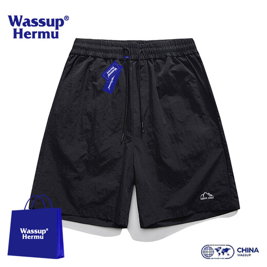 
WASSUP HERMU ice silk shorts men's summer thin fast drying outdoor woven beach sports port style casual trend straight five-point pants off white XL (recommended 116-128 Jin [Jin equal to 0.5 kg])
