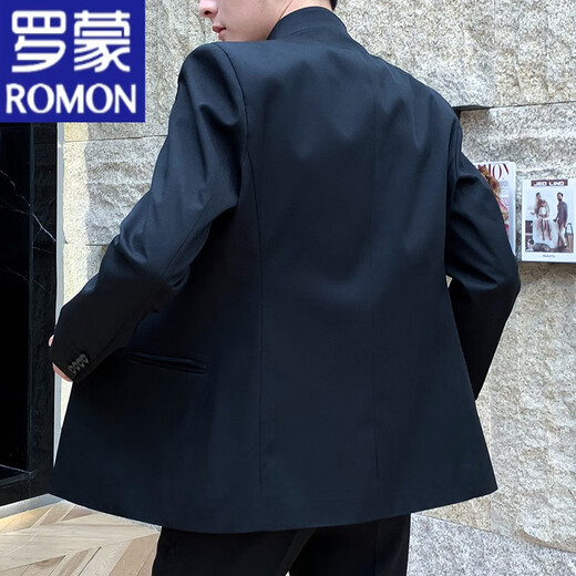 ROMON new Chinese style stand collar tunic jacket suit men's stable and elegant Chinese style Tang style suit jacket trendy black single top L 112Jin Jin is equal to 0.5kg -125Jin Jin is equal to 0.5kg