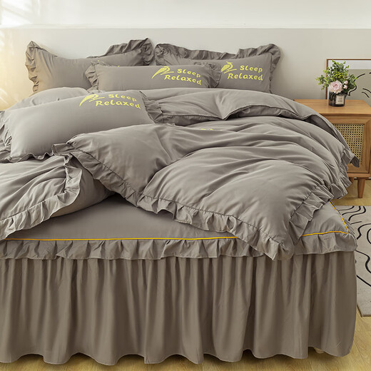 Chuangjingyi selected bed skirt style bed cover single piece dustproof protective cover 1.5m1.8m2 fitted sheet sheet anti-slip bed cover cover pure cotton bean paste color 180x220cm single piece bed skirt