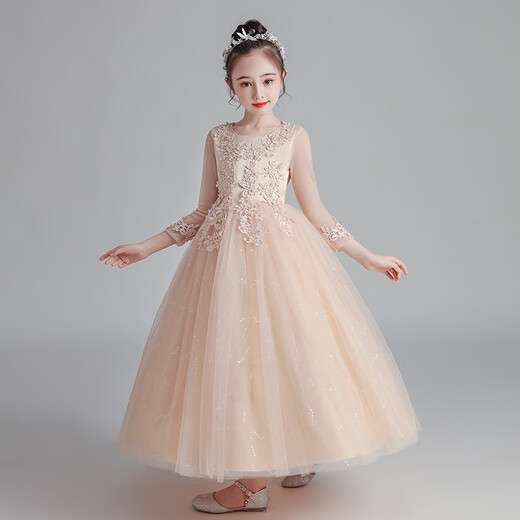 
Dev Ake children's dress girl princess skirt high-end long skirt small host piano performance evening dress big boy middle school student CW683 long white 160 (recommended 71-80 Jin [Jin equals 0.5 kg])