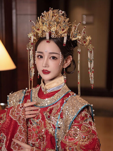 CLCEY luxury phoenix crown Ming-made bridal headwear Hanfu wedding hair crown new Chinese style wedding queen wedding Xiuhe hair accessories luxury phoenix crown complete set ear hook style