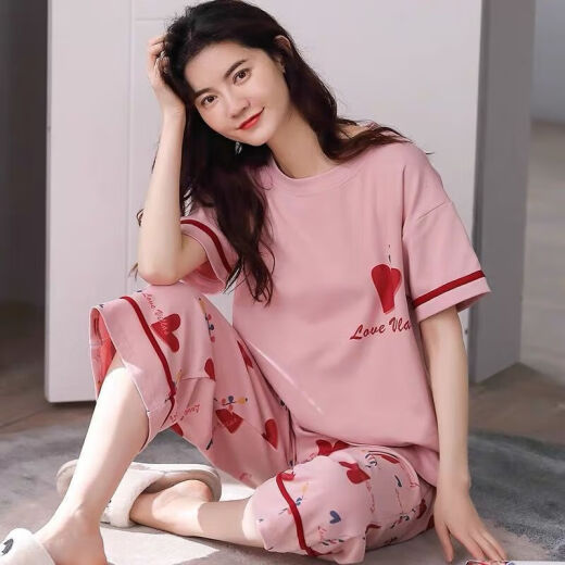 Langsha Pyjamas für Frauen im Sommer kurzärmeliger Anzug loser Frühling und Sommer können außerhalb der 520 Valentinstag Geschenke mit kurzärmeligen Kaufhosen 679 l empfohlen 98-115jin [Jin gleich 0,5 kg]
