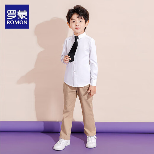 罗蒙儿童加绒白衬衫校园服饰款演出服 白色加绒衬衫 150