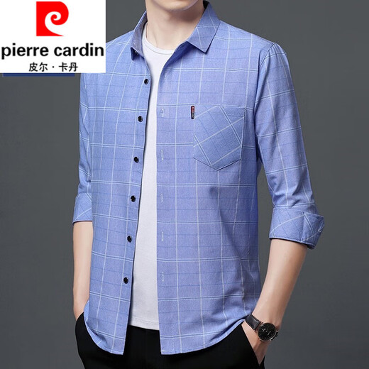 
Pier Cardin pure cotton high elastic men's long-sleeved shirt for middle-aged and young men's plaid loose large size cotton casual shirt jacket 6626 blue thin 3XL 185 suggestions 160-175Jin [Jin equals 0.5 kg]