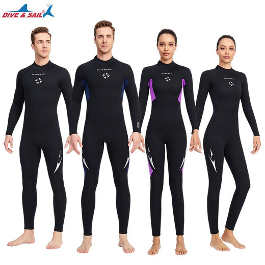 DIVE&SAIL swimsuit men's one-piece thickened 3mm sun protection warm super elastic wear-resistant cold-proof wetsuit swimsuit men's black L
