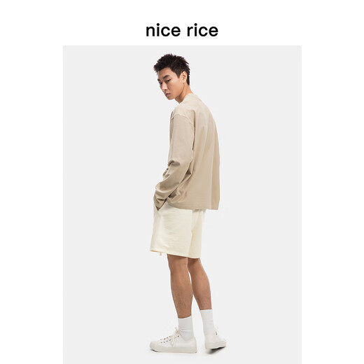 
nice rice good rice structure segmentation loose 380G cotton drawstring casual knitted shorts men's NFC12043 dirty pink (380G) M