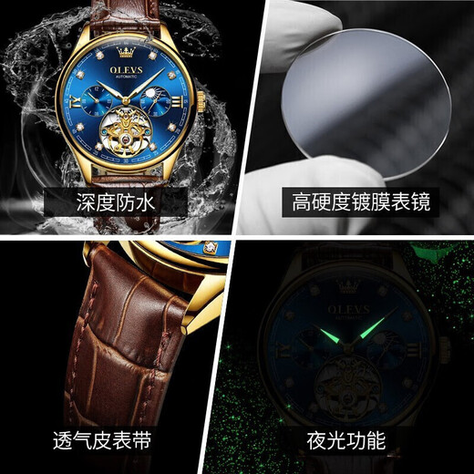OLEVS Swiss certified brand couple watch fully automatic mechanical watch men and women watch luminous waterproof trendy couple watches upgraded enhanced version-3601+6629 brown leather blue