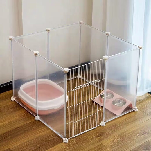 Dog fixed-point toilet fence, anti-jailbreak cat cage, isolation door, free combination training small and medium-sized dog fence, heightened version, white 8-piece iron mesh with door, default delivery as shown in the picture