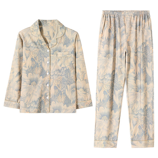 
Quguo (QUGUO) spring and autumn women's pajama cardigan long sleeve pure cotton spring and autumn women's autumn women's full cotton home clothing set 9215 lilac brown M [recommended 80-100 Jin [Jin equals 0.5 kg]]