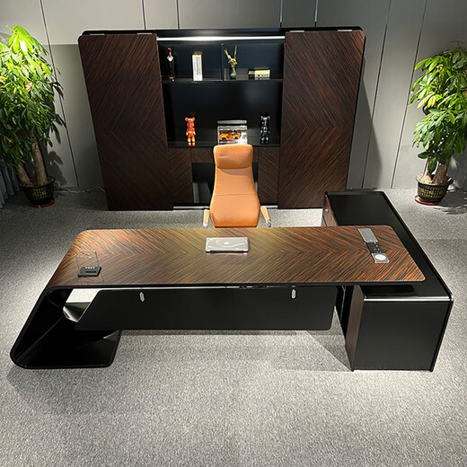 Huandi Boss Desk President's Desk Simple Modern Modern High-end Fashion Light Luxury Executive Desk Manager's Desk Office Atmosphere Single Table 2.6 Meter Boss Desk + Genuine Leather Boss Chair
