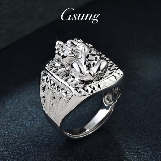 GsunG platinum PT950 ring, elegant men's Pixiu men's ring, platinum live mouth Pixiu ring, pt950 ring, about 23 grams