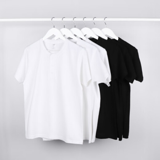 Heavy heavy cotton Henry shirt short-sleeved T-shirt men's summer American retro trend ins loose casual Henry neck T-shirt white M (recommended 111Jin[Jin equals 0.5 kg]-130Jin[Jin equals 0.5 kg])
