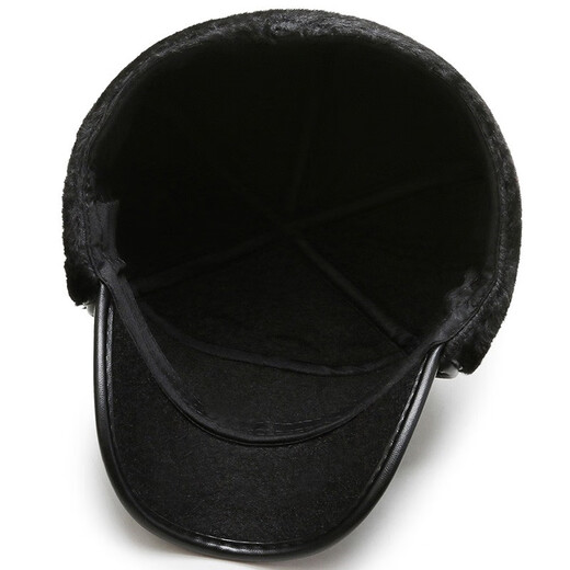 Ruoxi Yuhan elderly hat men's winter velvet warm leather hat for middle-aged and elderly people thickened ear protection outdoor cold-proof casual old hat black one size fits all 58-59 head circumference