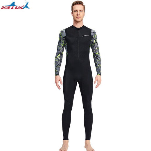 DIVE&SAIL swimsuit men's one-piece quick-drying long-sleeved sun protection warm breathable beach vacation jellyfish suit wetsuit snorkeling surf suit black XL (135-155Jin Jin equals 0.5 kg)