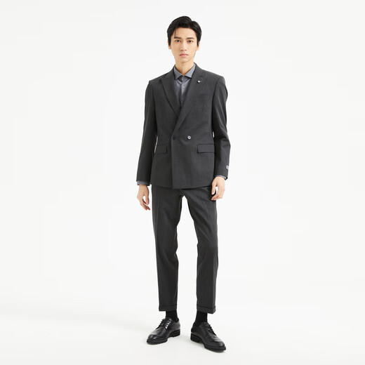 Lilang Youth Business Men's Wear Shopping Mall Suit Suit Men's Double-Breasted Suit Two-piece Set Q4QXF10 Medium Gray 170A