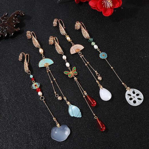 Feihua cheongsam pressed lapel original pearl fan antique brooch pendant Hanfu tea suit tassels Chinese makeup accessories auspicious lock 1 piece