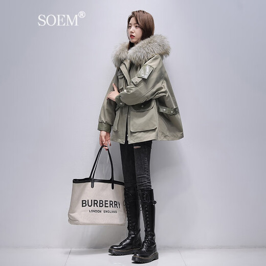 SOEM One-piece, Three-Wear Parka Women's 2025 New Fur Jacket Women's Short Small Rex Rabbit Fur Liner Military Green XL 130-150Jin Jin is equal to 0.5 kg SOEM One-piece, Three-Wear Parka Women's 2025 New Fur Jacket Women's Short Small Rex Rabbit Fur Liner Military Green XL 130-150Jin Jin is equal to 0.5 kg