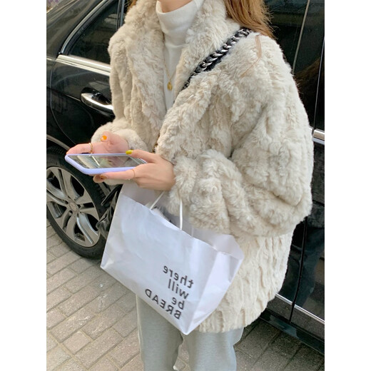 艾柔丹女装秋冬新款加厚毛绒外套女宽松皮毛一体仿兔毛羊羔毛女士棉服 杏色 L