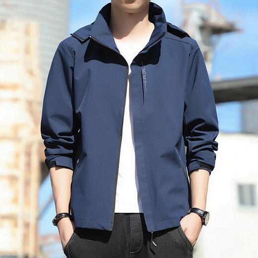 Woodpecker three-in-one jacket for men and women, autumn and summer new jacket, men's windproof casual jacket, men's workwear, outdoor mountaineering clothing, dark blue single coat, removable hood XL (recommended weight 120-140Jin Jin equals 0.5 kg)