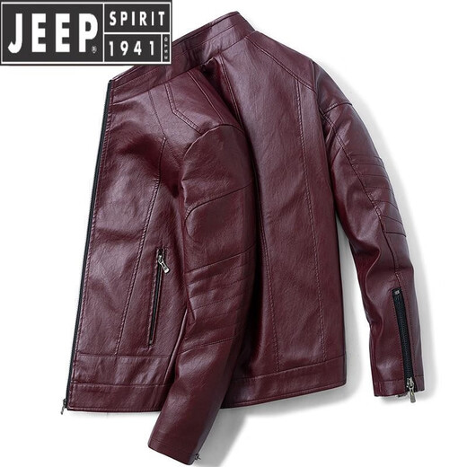 JEEP SPIRIT leather jacket men's spring and autumn new style work clothes versatile clothes casual trendy brand men's autumn and winter plus velvet leather jacket 9923 yellow brown L