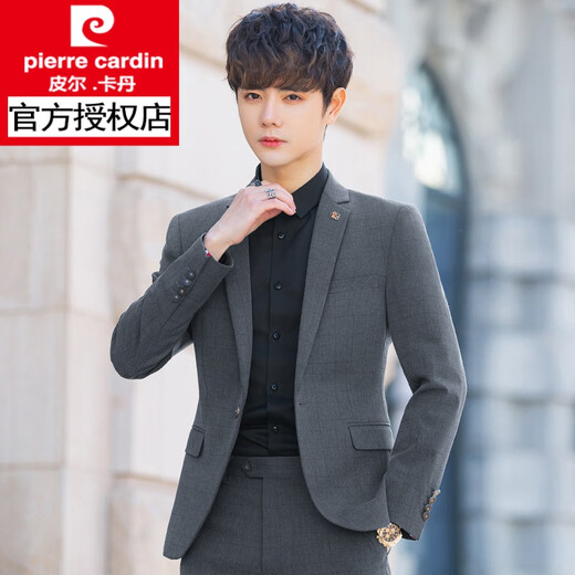 Pierre Cardin Frühlings- und Herbstanzug für Herren, lässig, kleiner Anzug, passend für koreanischen Stil, trendige, hübsche Top-Jacke, dunkelgrauer Anzug, L