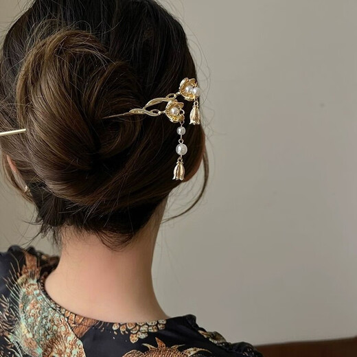 Merou Lily of the Valley Imitation Pearl Hairpin High-end Hanfu Hair Accessories Hanfu Cheongsam Accessories Ancient Style Updo Hairpin Lily of the Valley Pearl Hairpin-Gold