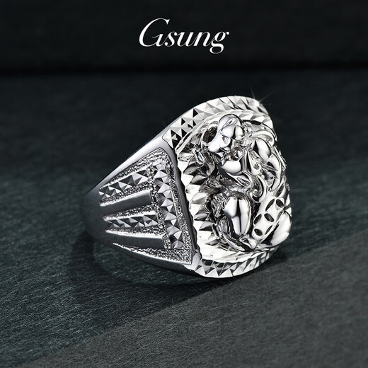 GsunG platinum PT950 ring, elegant men's Pixiu men's ring, platinum live mouth Pixiu ring, pt950 ring, about 23 grams