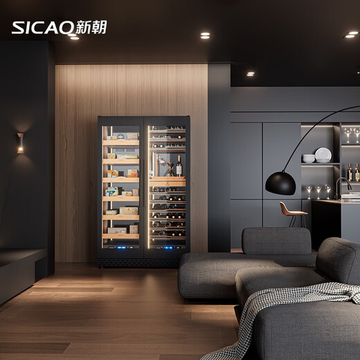 Xinchao (SICAO) red wine cabinet with constant temperature and humidity for home high-end custom villa commercial reception bar KTV storage beverage liquor wine home cellar display cabinet 900 GC900C wine cabinet + cigar cabinet 500L