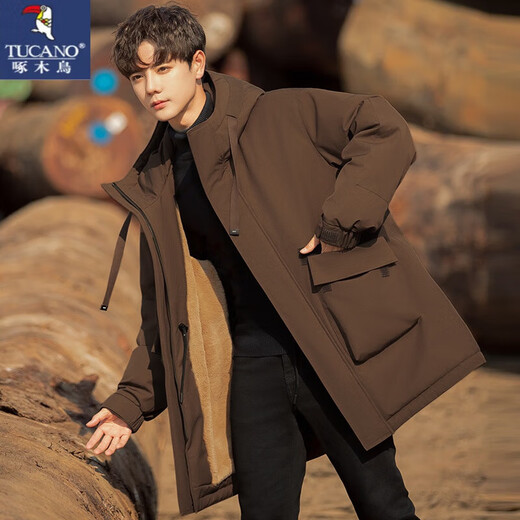 
Woodpecker (TUCANO) down jacket for men's winter mid-length coat rabbit fur liner for men's loose clothes men's jacket brown 2XL