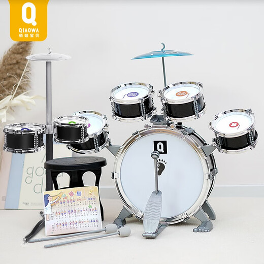 俏娃宝贝 儿童架子鼓爵士鼓音乐玩具2打击乐器1早教3一6岁小男孩生日礼物5 黑：带落地鼓7鼓2镲+配鼓谱+鼓贴