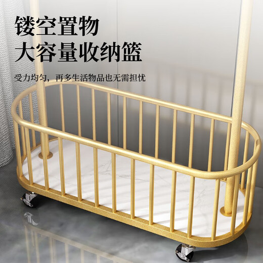 DSRAWMYT coat rack with wheels, movable bedroom multi-functional storage rack, light luxury clothes hanger, floor-standing gift, champagne gold 80CM, with rollers + with basket