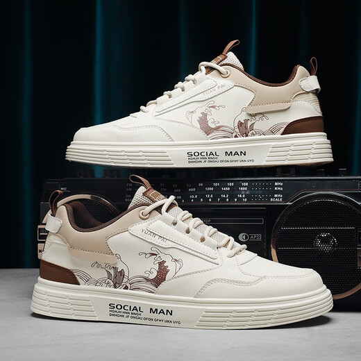 Changxiang Huili Frühlings- und Sommerschuhe Herrenschuhe atmungsable Brettschuhe Herren-Sportschuhe Weiche alleinige vielseitige Leinwand weiße Schuhe YJ-2265 Beige 42