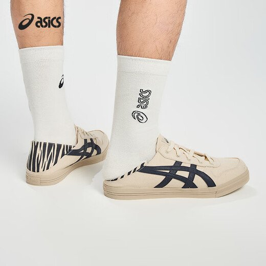 亚瑟士ASICS板鞋男女同款情侣一脚蹬帆布鞋休闲鞋运动鞋 AARON SLIP-ON 米色/藏青色 42.5