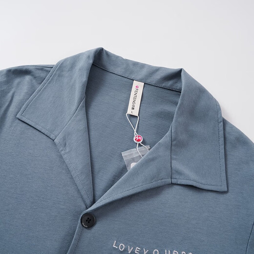 Fenton Couple Pure Cotton Pajamas Women's Simple Lapel Solid Color Long Sleeve Men's Home Clothes Set Gray Blue (Male) XL