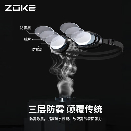 ZOKE swimming goggles for men and women, fashionable, comfortable, waterproof, anti-fog, high-definition flat swimming goggles 616501101-1 black