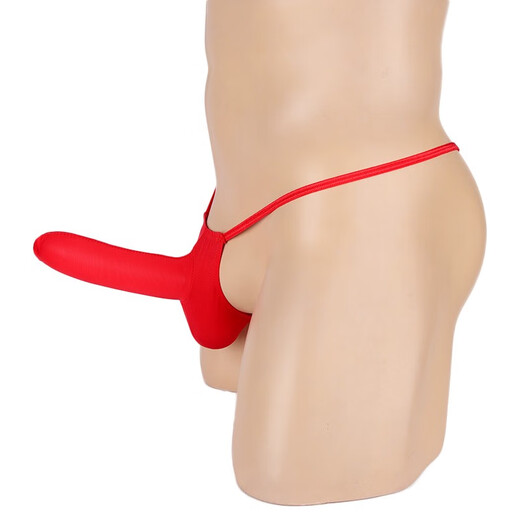 Men's sexy underwear ultra-thin transparent ice ribbon set thong men's T-pants men's see-through sexy underwear red one size fits all opening